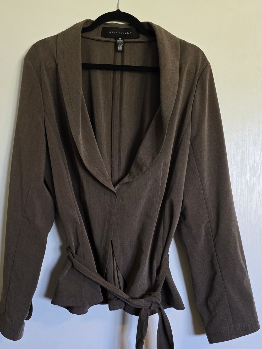 Apostrophe Women's Size 18 Brown Wrap Blazer Tie Waist Long Sleeve